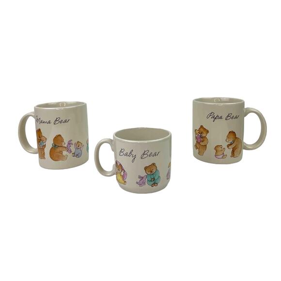 Vintage 80s Hallmark Papa Bear Baby Bear Mama Bear Coffee Mugs Cups Set of 3 - Picture 1 of 5